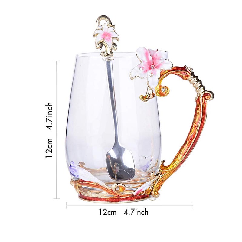 Mooduuty Tea Cup, Motherâ€™s Day Gifts, Coffee Mug Cups, Lily Flower Glass Tea Cup, Unique Personalized Birthday Present Ideas for Women Grandma Mom Teachers Hot Beverages 13OZ Pink - Image 2